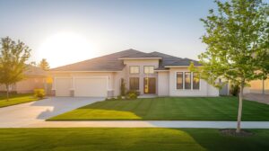 modern-suburban-house-with-lush-green-lawn-blue-sky_23-2151974426